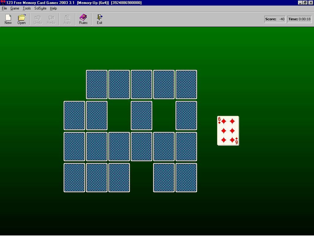 123 Free Memory Card Games (Windows) screenshot: A simple game of Memory-Up(6x4). Here cards are matched on rank only