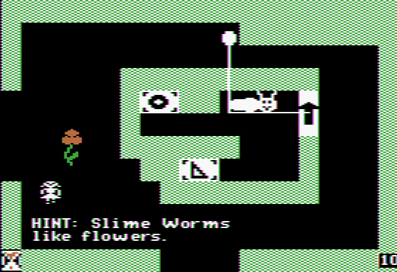 Think Quick! (Apple II) screenshot: Give the slimeworms flowers to put them to sleep