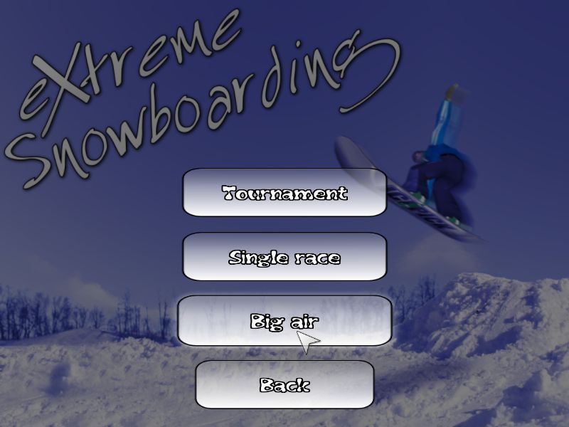 Extreme Snowboarding (Windows) screenshot: Selecting Start from the main menu first brings up a one / two player choice screen which is followed by this game selection screen.