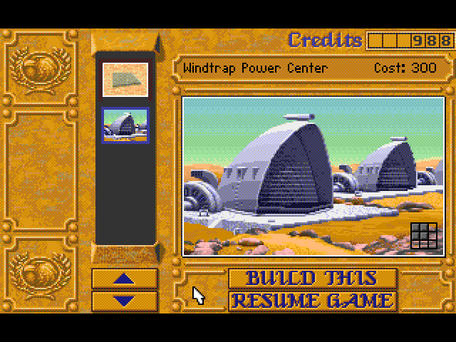 Dune II: The Building of a Dynasty (Acorn 32-bit) screenshot: Construction menu