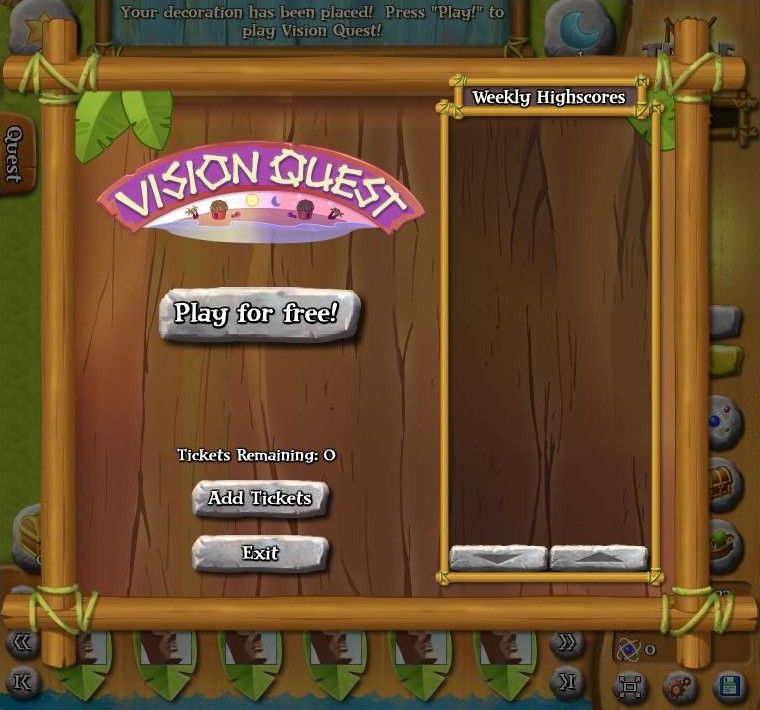 My Tribe (Browser) screenshot: Starting the mini-game, Vision Quest.