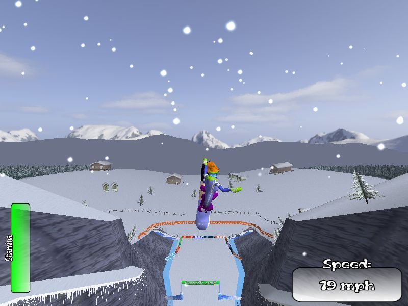 Extreme Snowboarding (Windows) screenshot: Look Ma! I'm flying! Seriously, this is when tricks are performed by holding down specific key combinations.