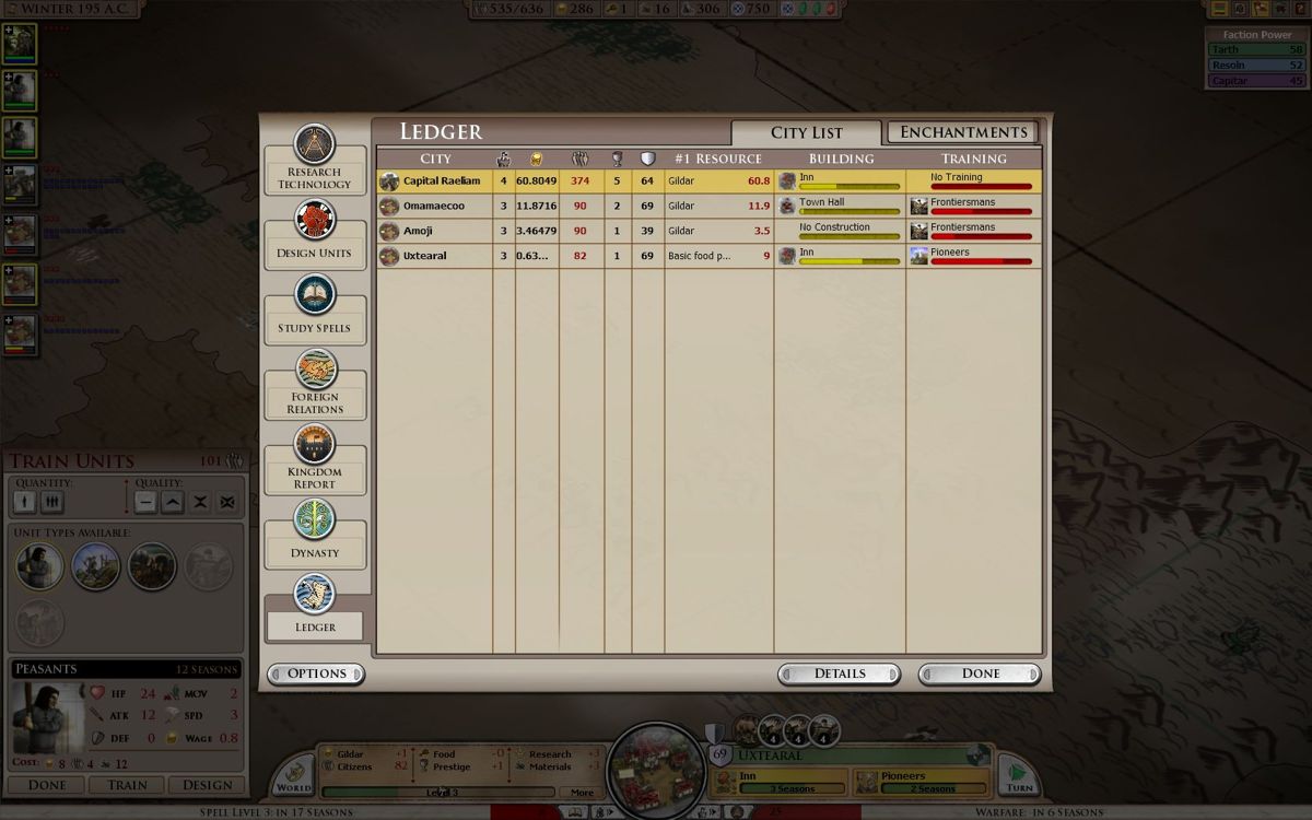 Elemental: War of Magic (Windows) screenshot: Some more information on your kingdom