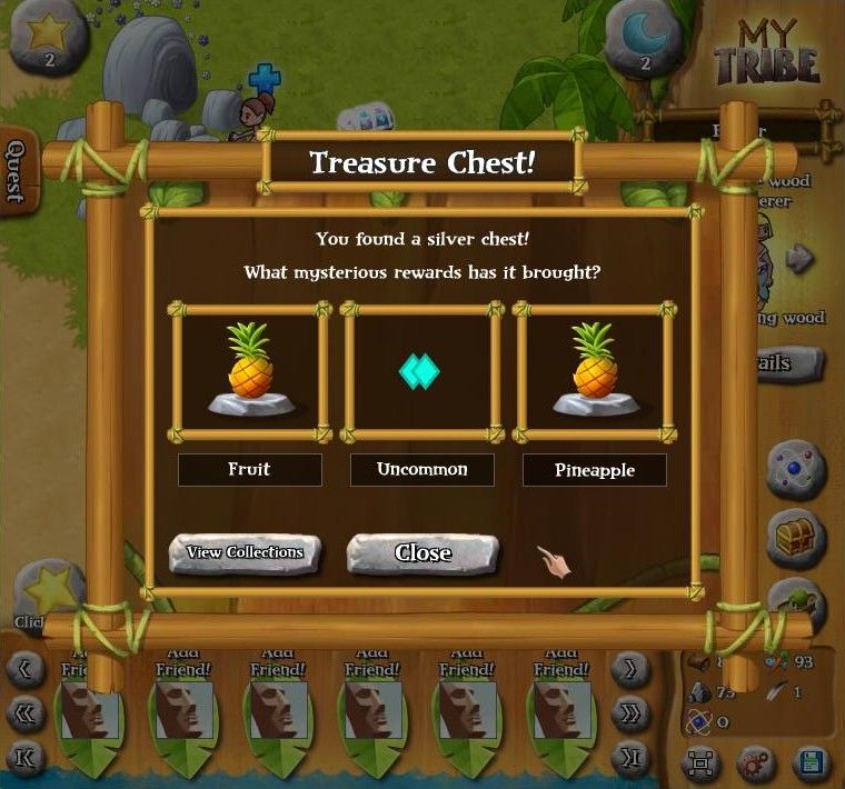 My Tribe (Browser) screenshot: Opened a treasure chest.