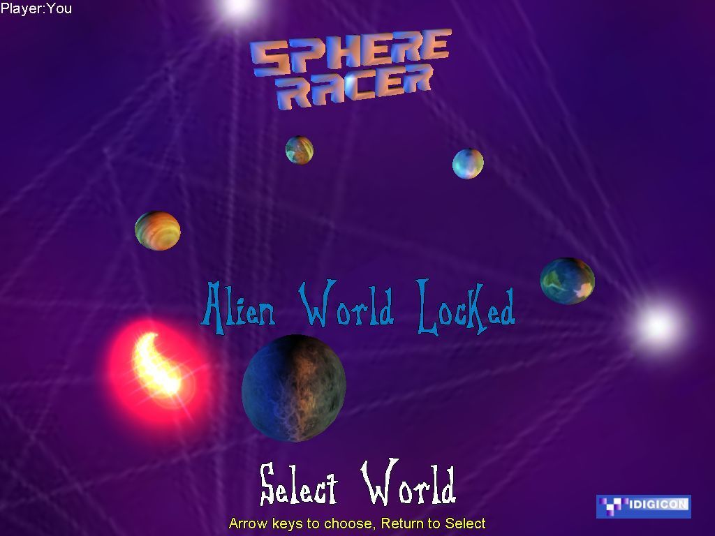 Sphere Racer (Windows) screenshot: Desert World and Alien World are locked at the start of the game.