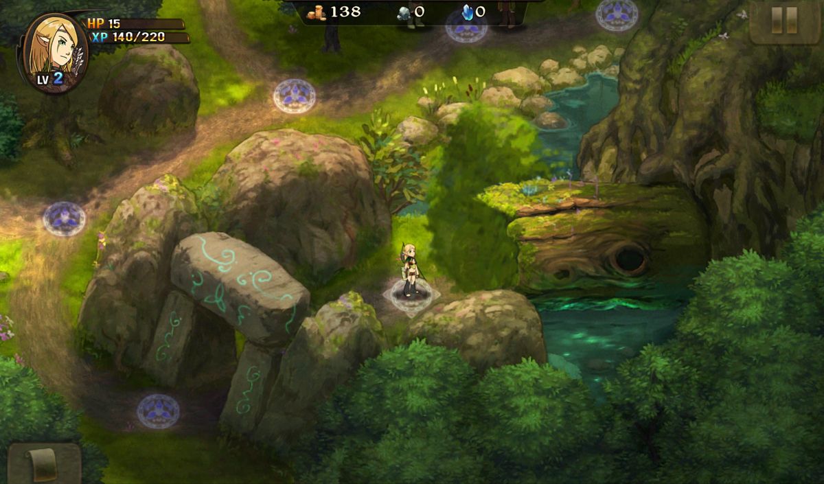Might & Magic: Clash of Heroes (Android) screenshot: Look carefully in the environments, sometimes there are paths that are hidden. Tap the spots to move around or swipe in the general direction.