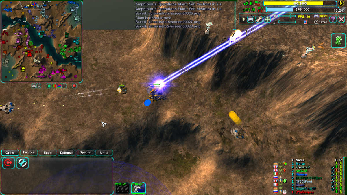 Zero-K (Windows) screenshot: Anti air and giant tag team raids enemy flank.