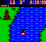 Mickey's Racing Adventure (Game Boy Color) screenshot: Keep an eye out for white water rapids, they will act like a turbo boost