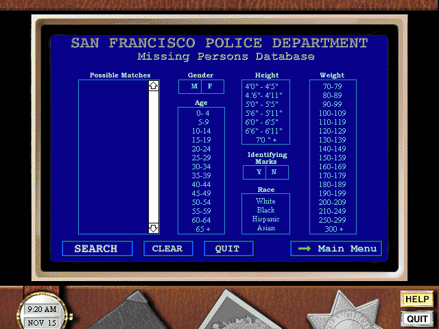 SFPD Homicide / Case File: The Body in the Bay (Windows) screenshot: Using your computer