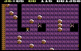 Super Boulder Dash (Commodore 64) screenshot: Boulder Dash I: crush those butterflies and they turn to diamonds