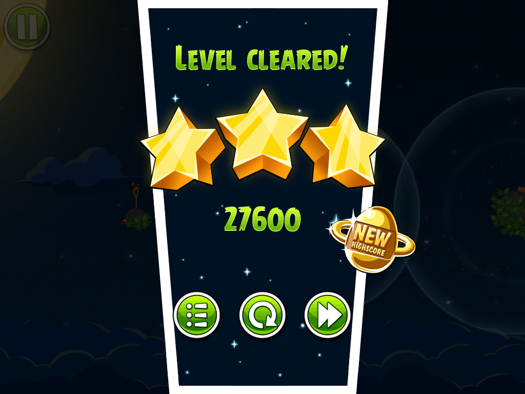 Angry Birds: Space (iPad) screenshot: Level cleared