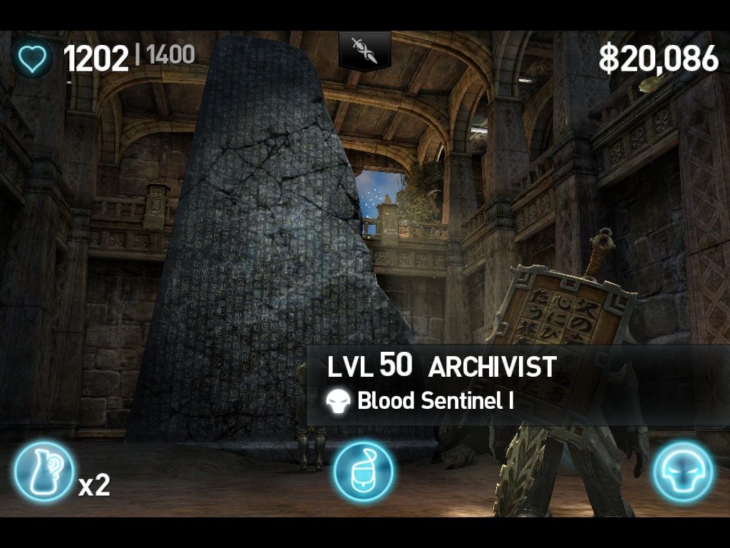 Infinity Blade II (iPad) screenshot: Level 50 Archivist
