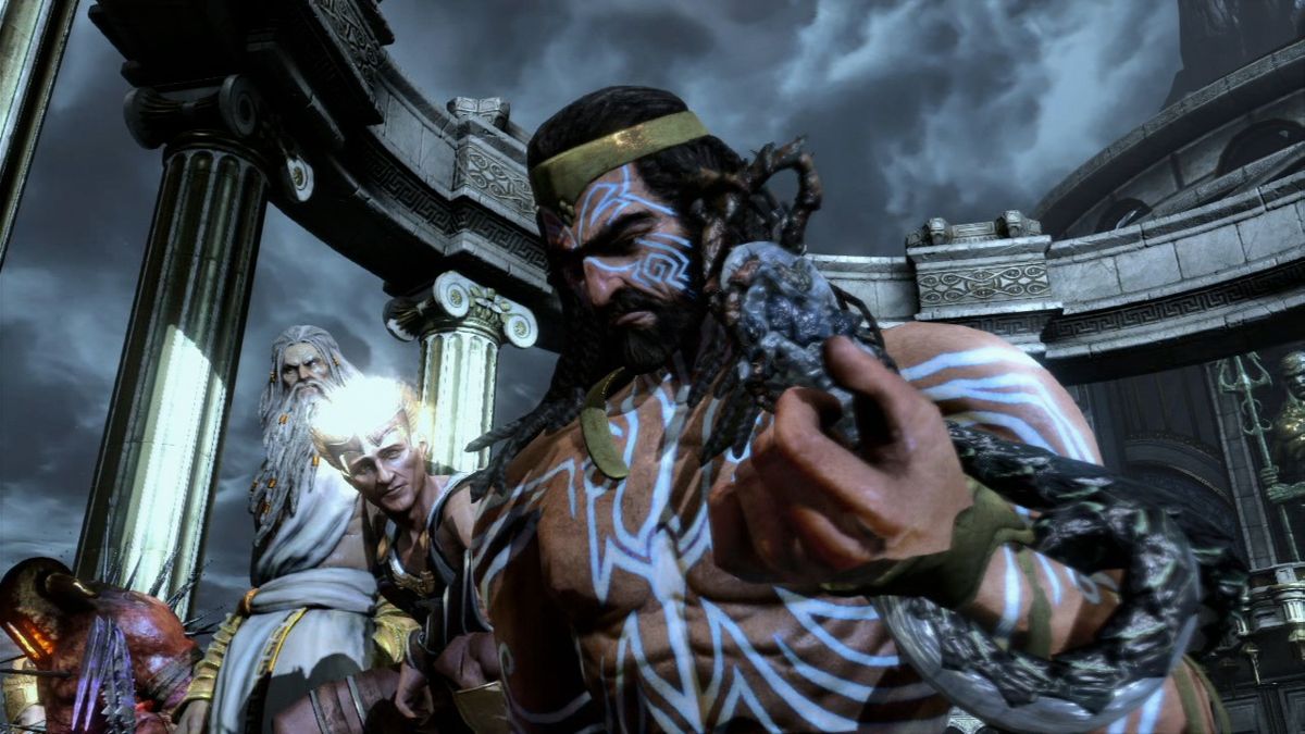 God of War III (PlayStation 3) screenshot: Olympian gods do not appear too concerned with advancement of the titans.
