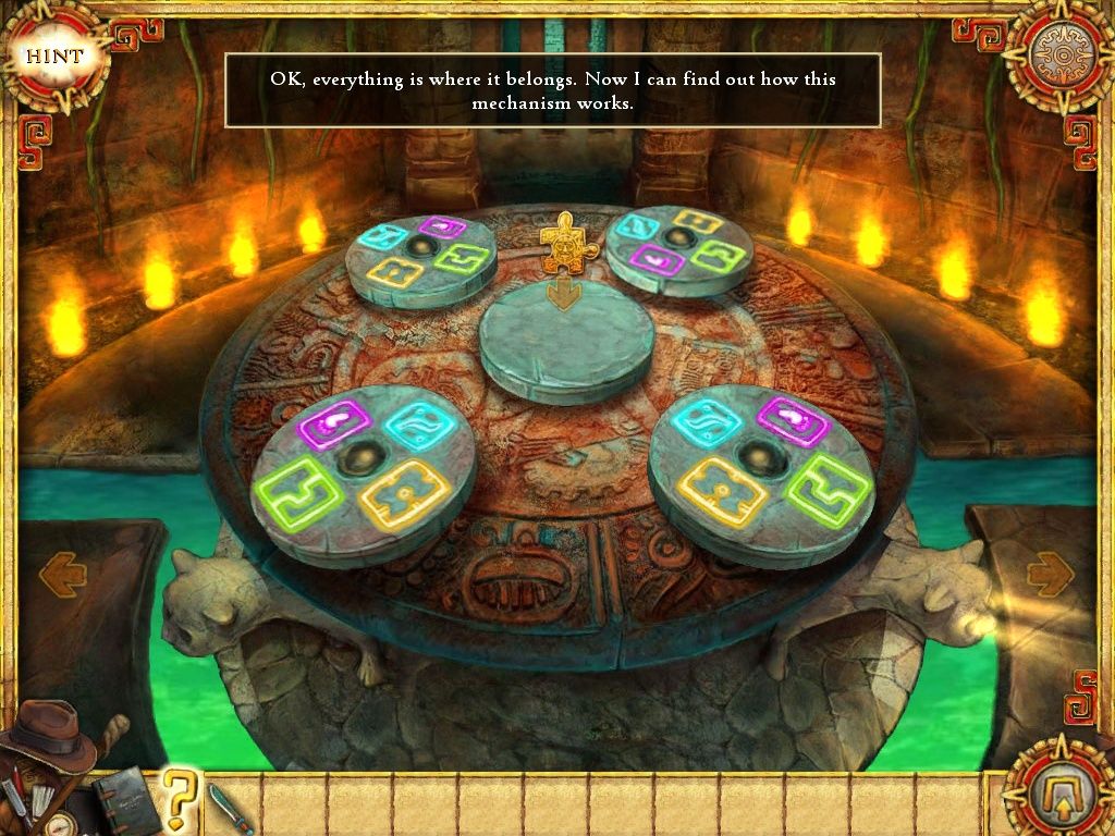 Joan Jade and the Gates of Xibalba (iPad) screenshot: Temple Chamber stone table puzzle