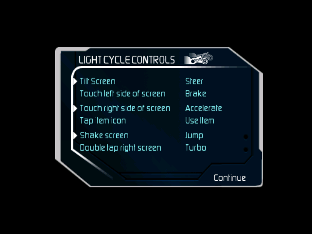 Tron: Legacy (iPad) screenshot: Light Cycle Controls