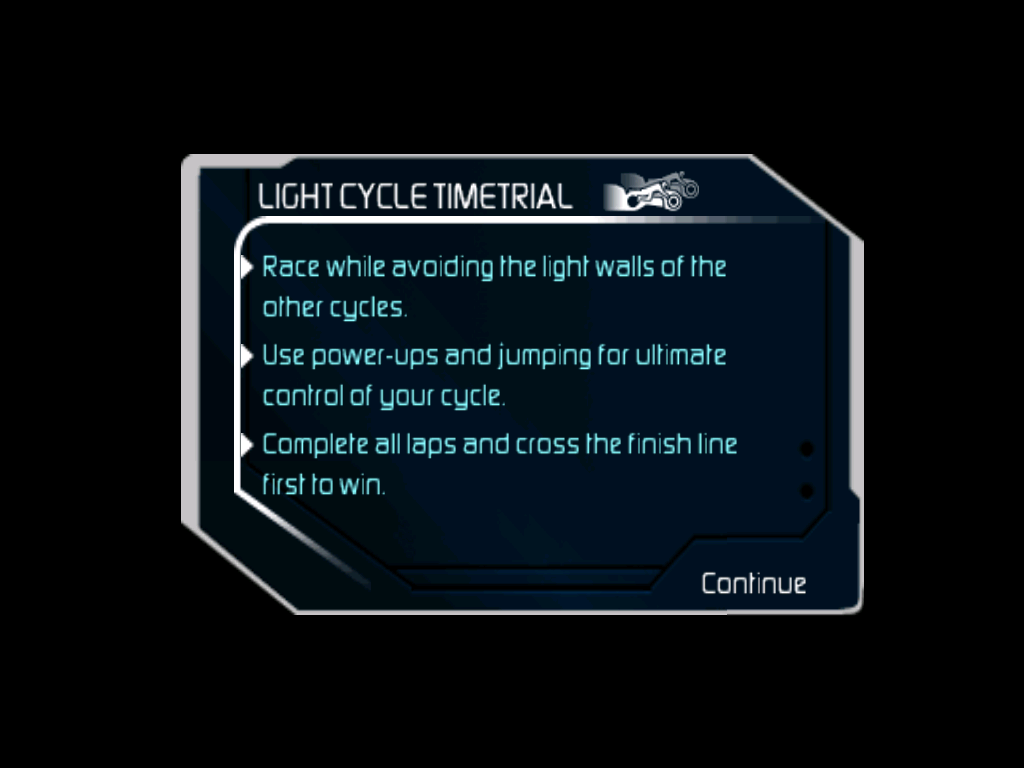 Tron: Legacy (iPad) screenshot: Light Cycle time trial instructions