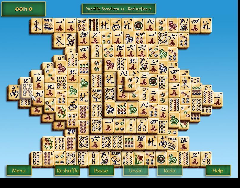 Ultimate Mahjongg 15 (Windows) screenshot: There are ten layouts for the Double Deck game which is massive.