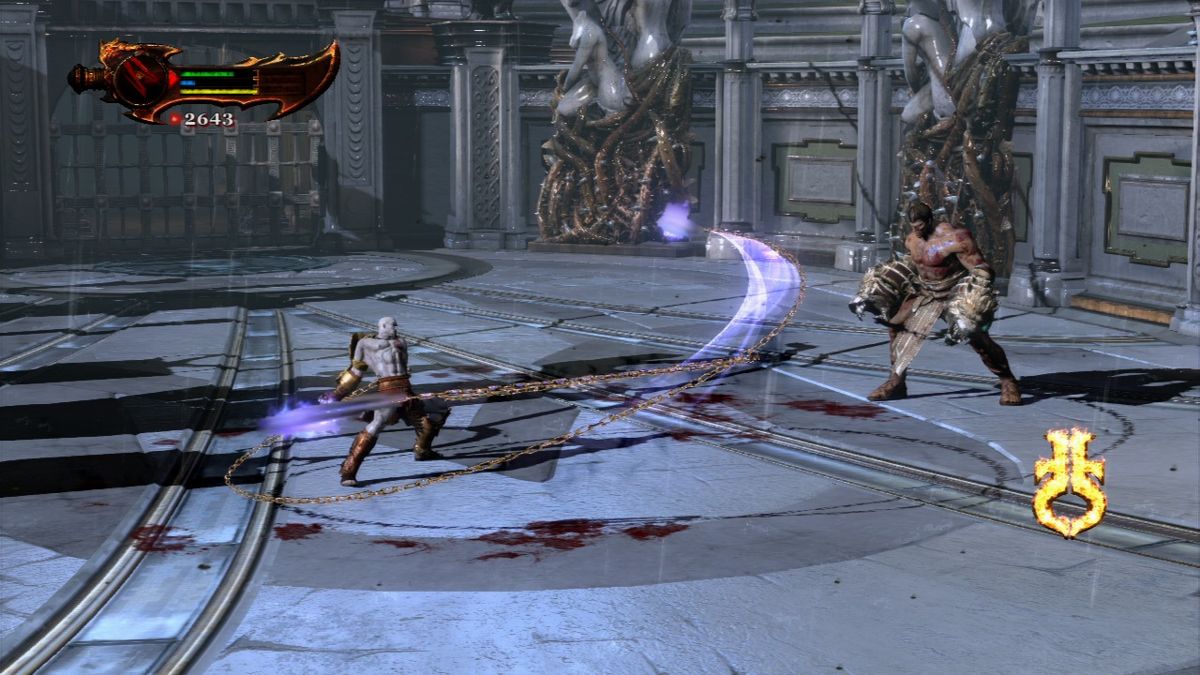 God of War III (PlayStation 3) screenshot: Kratos versus Hercules.