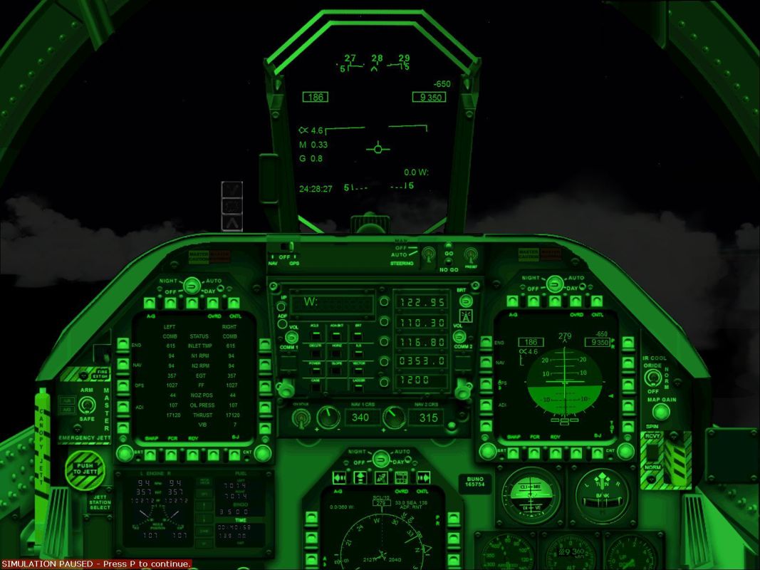 Combat Collectors: Second Edition (Windows) screenshot: The T-38 standard cockpit at night