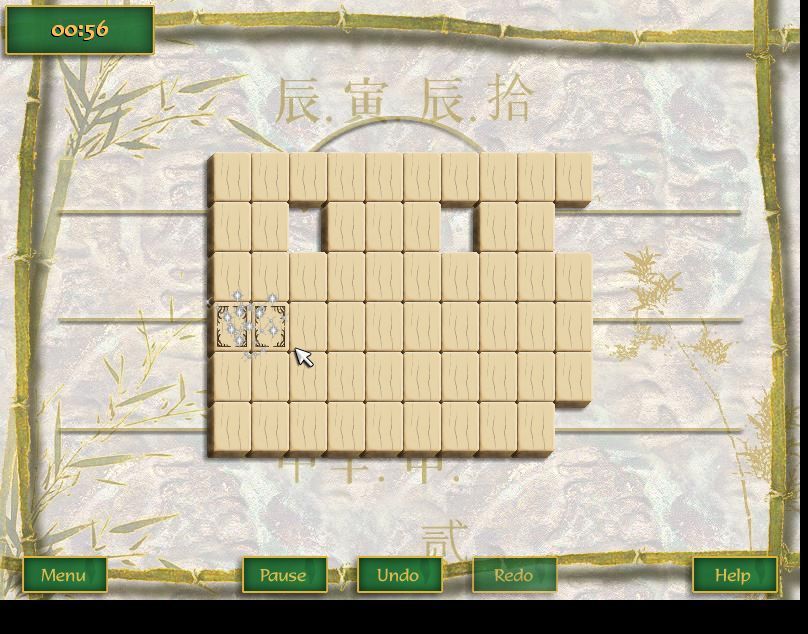 Ultimate Mahjongg 15 (Windows) screenshot: A Memory game in progress. Here two tiles have just been matched. The sparkle effect only occurs on certain tiles and can be disabled