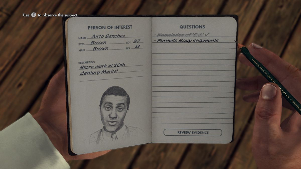 L.A. Noire: The Complete Edition (Windows) screenshot: Choosing a question during an interrogation.