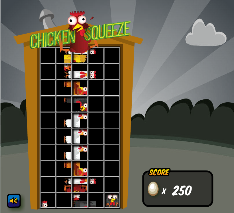 Chicken Squeeze (Browser) screenshot: Game Over, the screen turns grey.