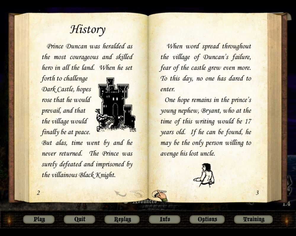 Return to Dark Castle (Macintosh) screenshot: Handbook additional info