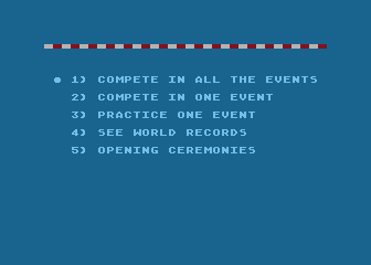 Summer Games (Atari 8-bit) screenshot: Main menu