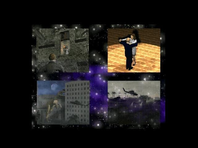 DreamLand: Final Solution (Windows) screenshot: Intro 5 - fantasies of the whole family. The game upholds the dichotomy presented in the intro itself - "real word" is 2D animation, virtual realities are rendered in 3D