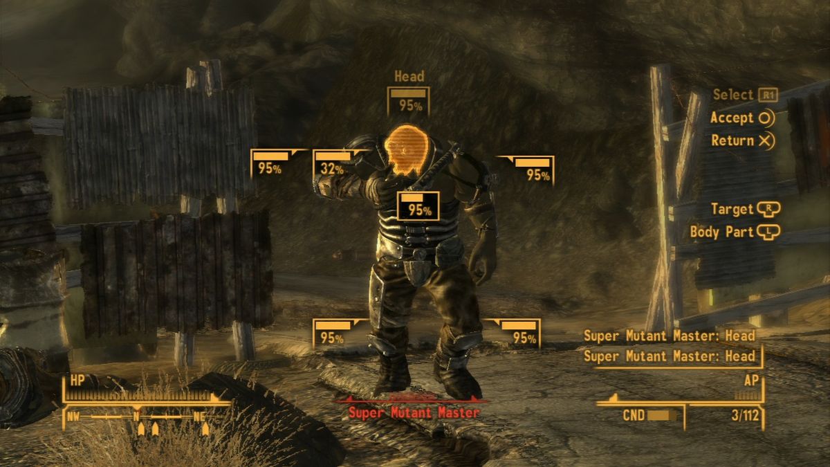 Fallout: New Vegas (PlayStation 3) screenshot: For maximum efficiency, aim for the head.