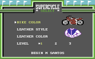 Super Cycle (Commodore 64) screenshot: Set up some game options