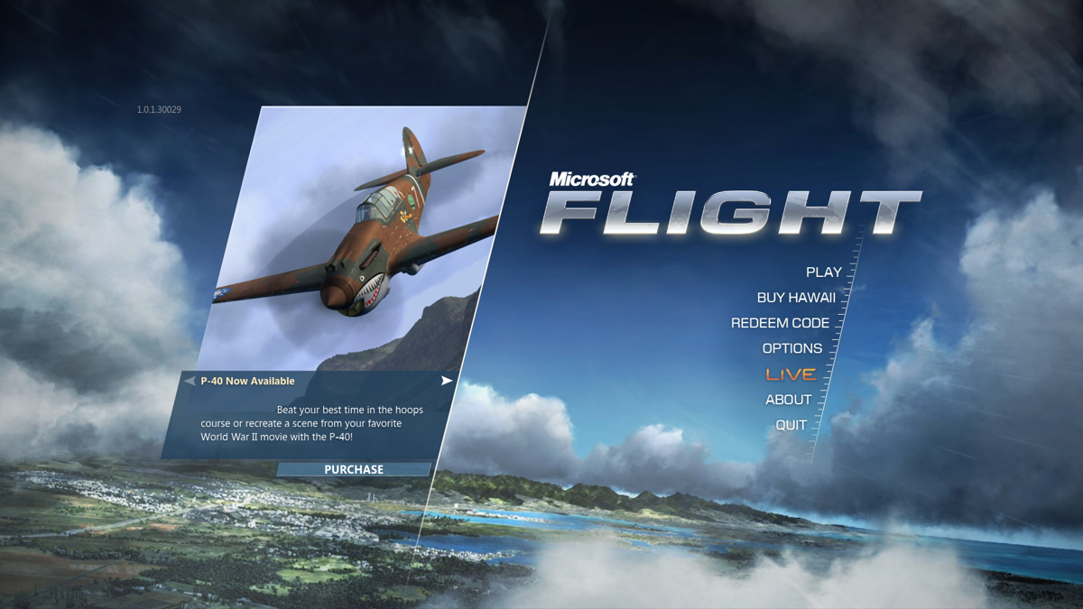 Microsoft Flight (Windows) screenshot: Main menu