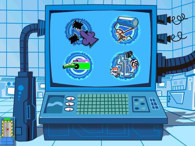 Dexter's Laboratory: Science Ain't Fair (Windows) screenshot: The mini game selection screen. The player has immediate access to all these games whereas in the main game levels are only unlocked when the previous level has been completed