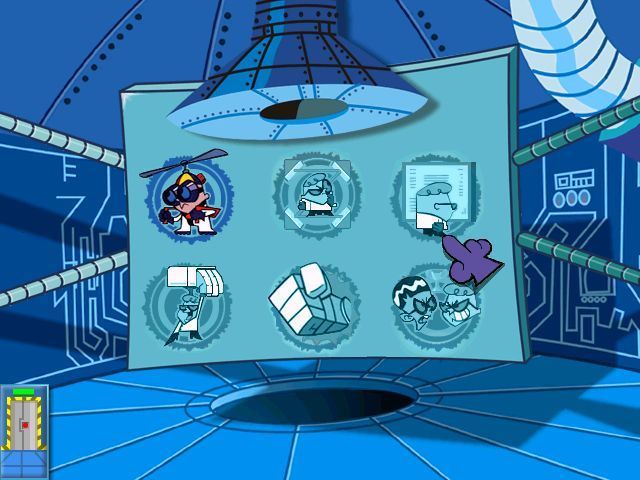 Dexter's Laboratory: Science Ain't Fair (Windows) screenshot: This is the main game screen. The different parts / levels are only available when the previous level has been completed.