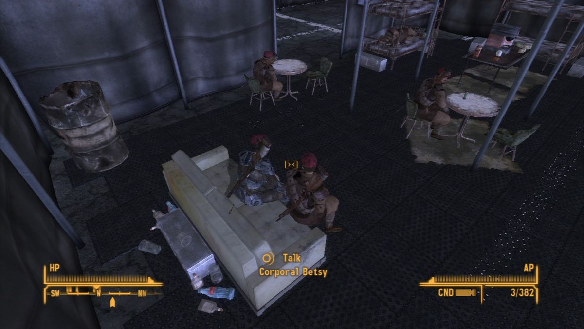 Fallout: New Vegas (PlayStation 3) screenshot: You can perform certain special actions like sit down on the couch and mingle, but it really has no real use in the game.