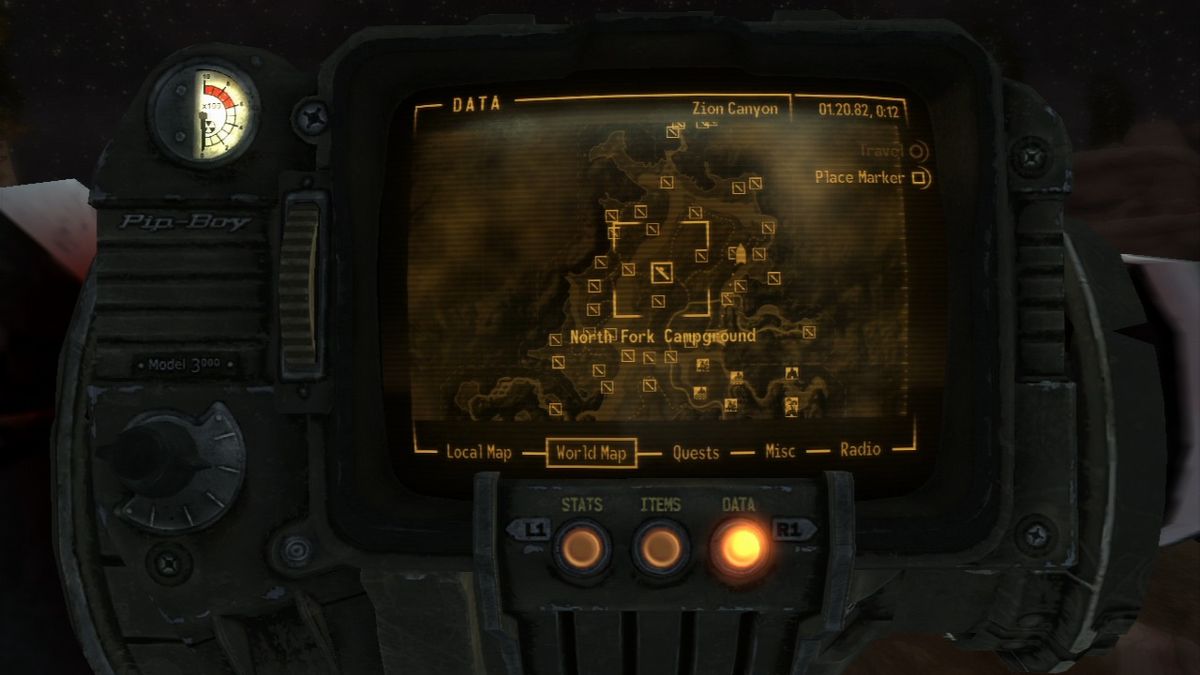 Fallout: New Vegas - Honest Hearts (PlayStation 3) screenshot: Map of surrounding area.