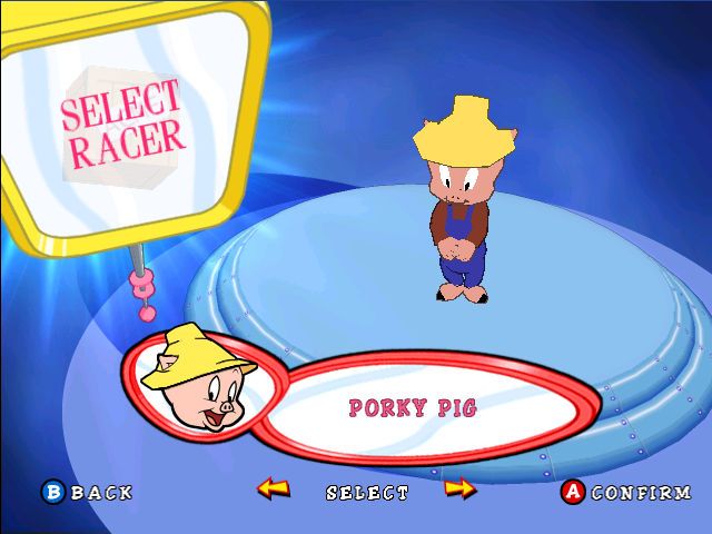Looney Tunes: Space Race (Dreamcast) screenshot: Racer select - Porky Pig