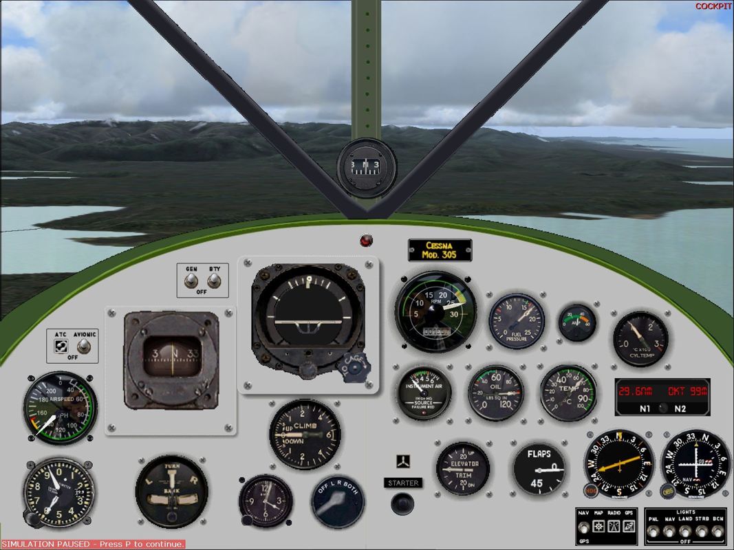 Combat Collectors: Second Edition (Windows) screenshot: The U S Army Cessna L-19 Bird Dog standard cockpit view.