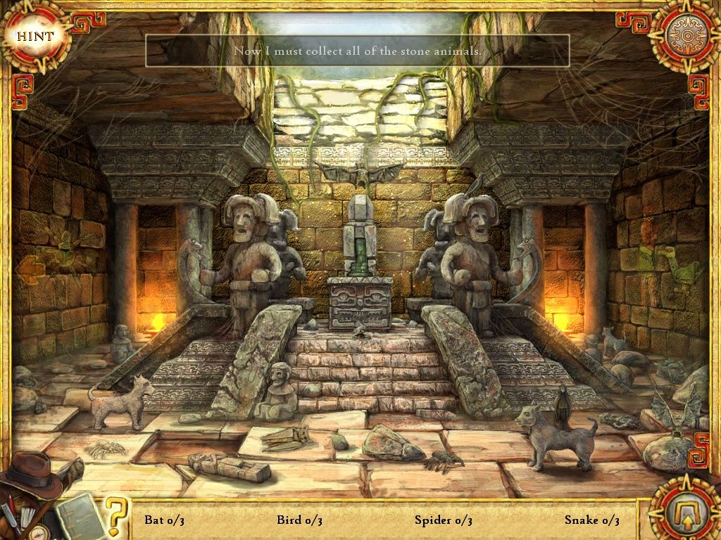 Joan Jade and the Gates of Xibalba (iPad) screenshot: Temple Courtyard stone animals - objects