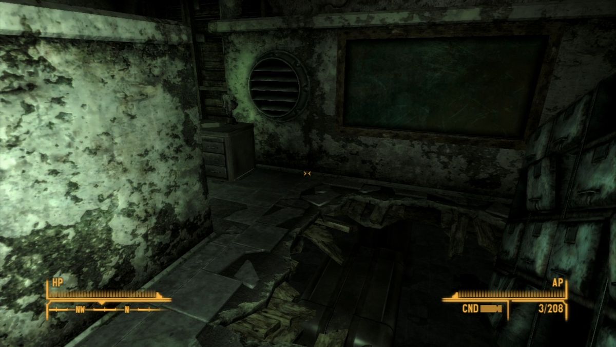 Fallout: New Vegas (PlayStation 3) screenshot: In dark places, you'll have to rely on your Pip-Boy as a light source, but that may alert anyone in the vicinity to your presence.