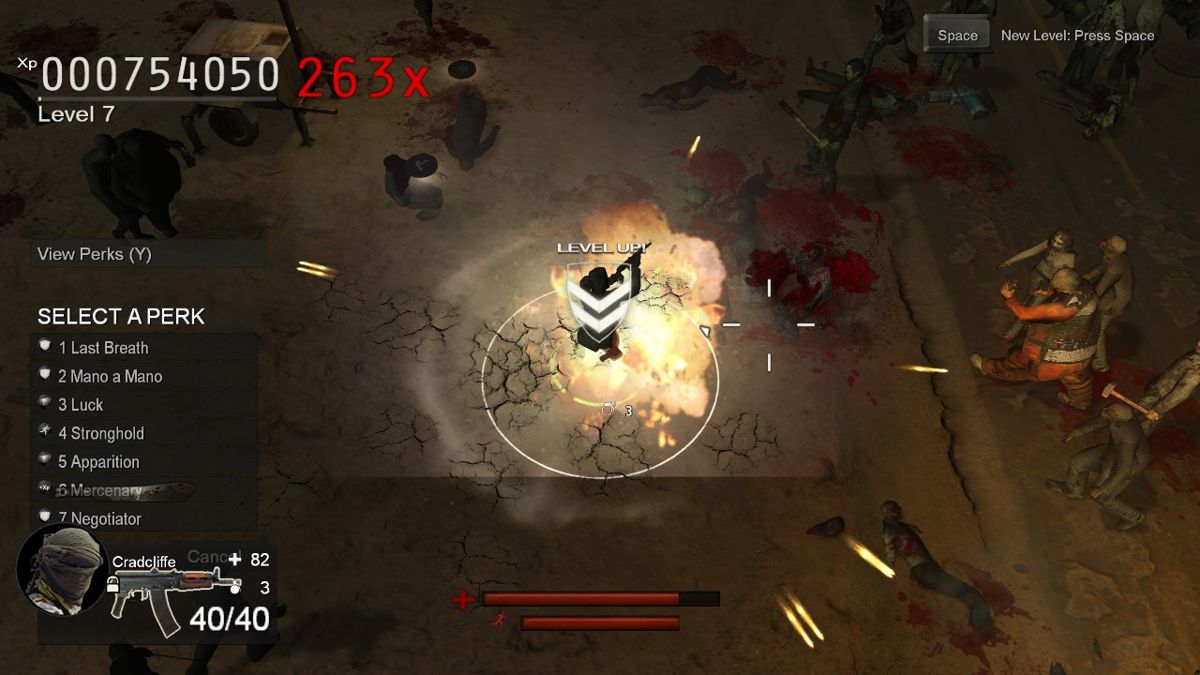 Nation Red (Windows) screenshot: Grenades will detonate an explosion on the spot that you stand in, scattering any enemies nearby.
