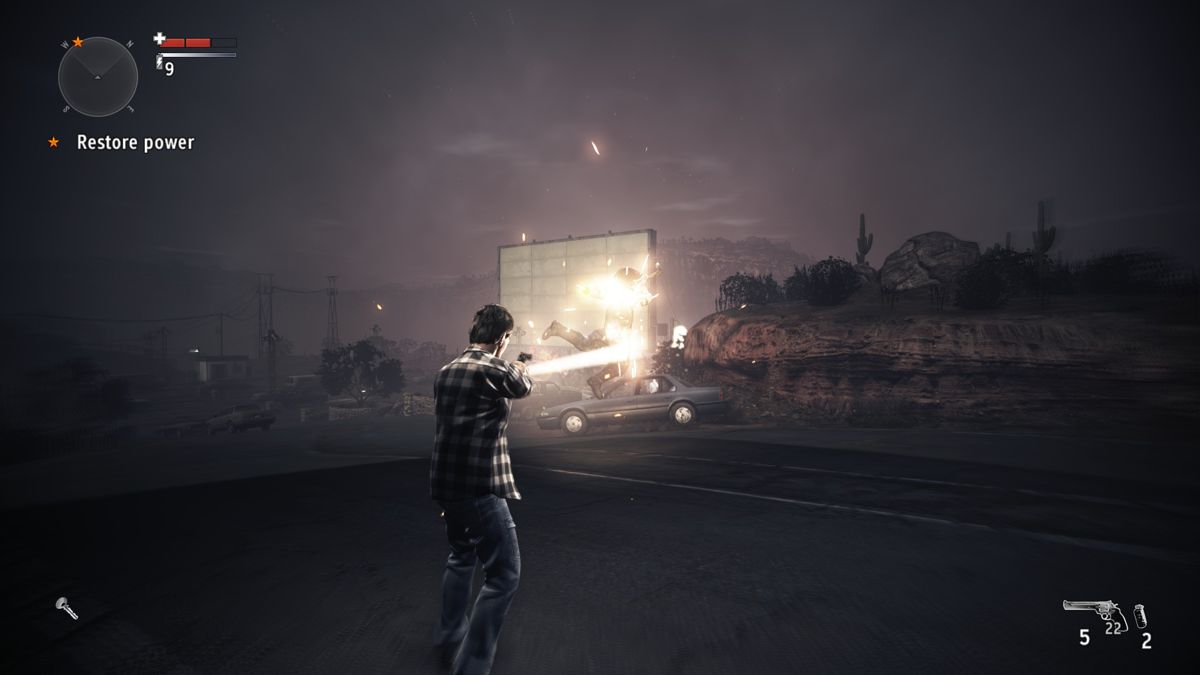 Alan Wake's American Nightmare (Windows) screenshot: After a successful evasive maneuver, enemy will be left for you to take on for a few short seconds.