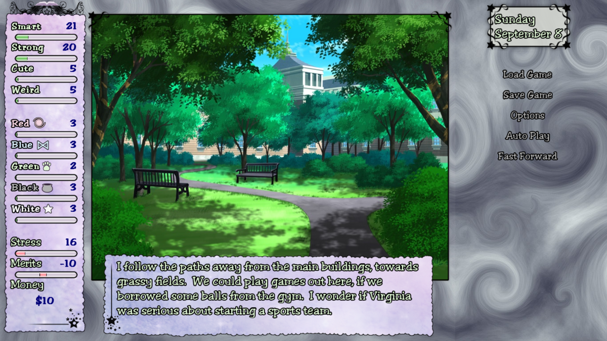 Magical Diary: Horse Hall (Linux) screenshot: Taking a walk in the campus gardens