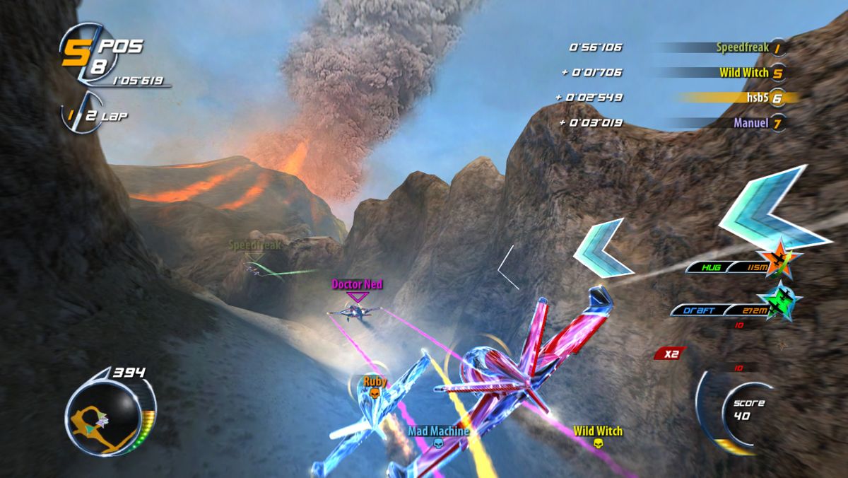 SkyDrift (Windows) screenshot: My plane is affected by an opponent's shockwave.