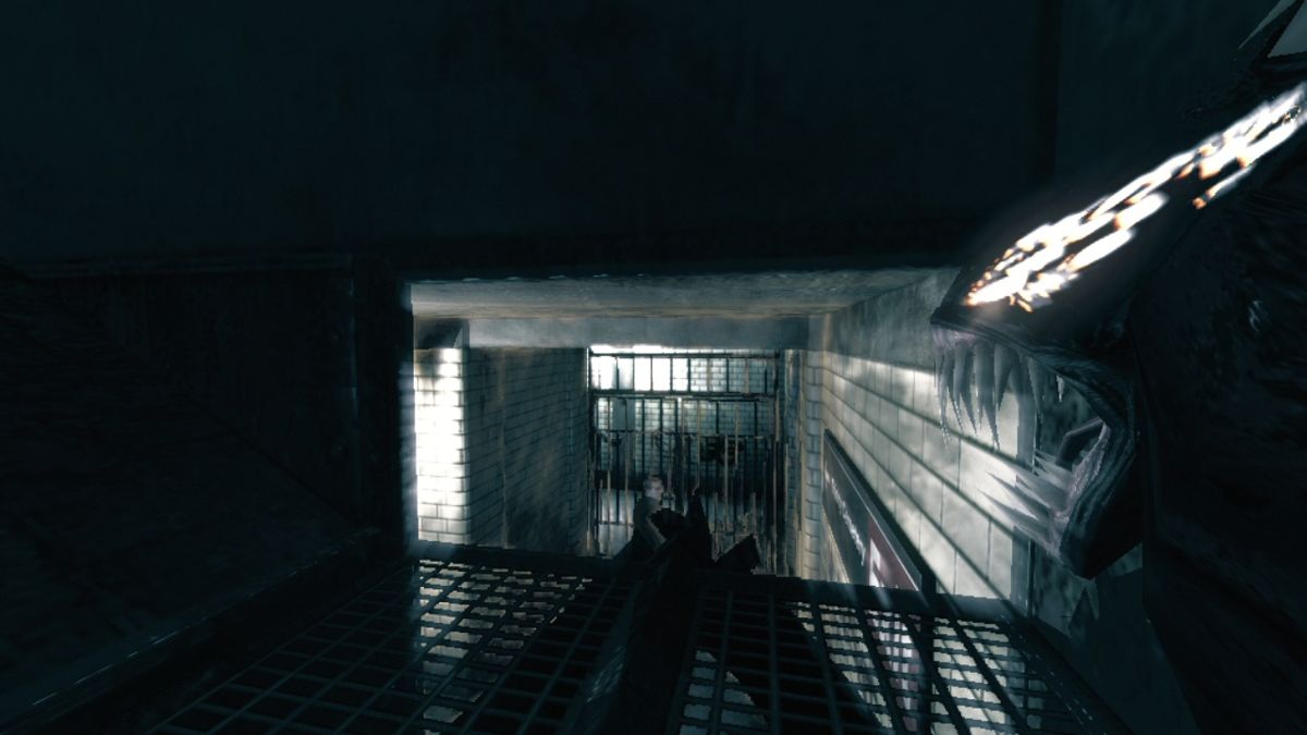 The Darkness (PlayStation 3) screenshot: Creeping from a vent shaft.