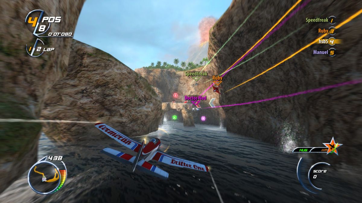 SkyDrift (Windows) screenshot: In pursuit through a canyon