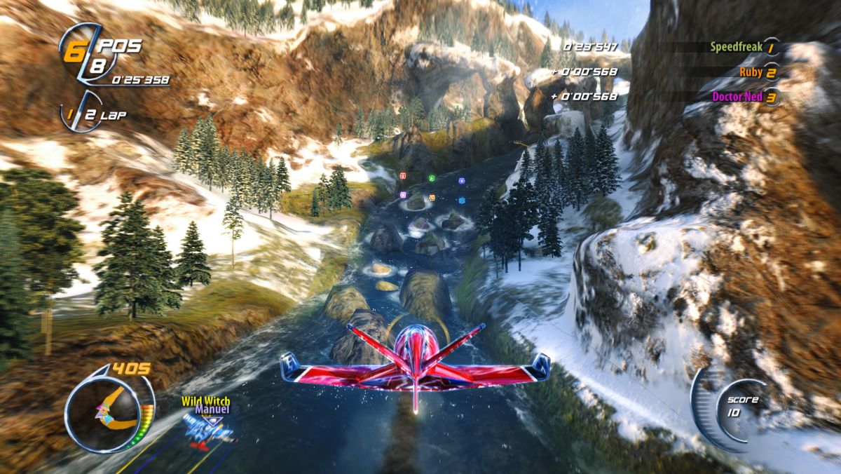 SkyDrift (Windows) screenshot: This alpine stage has some lovely sights.