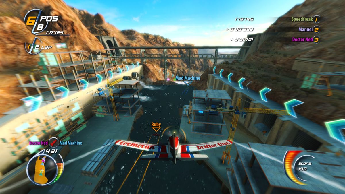 SkyDrift (Windows) screenshot: An environment with an industrial theme