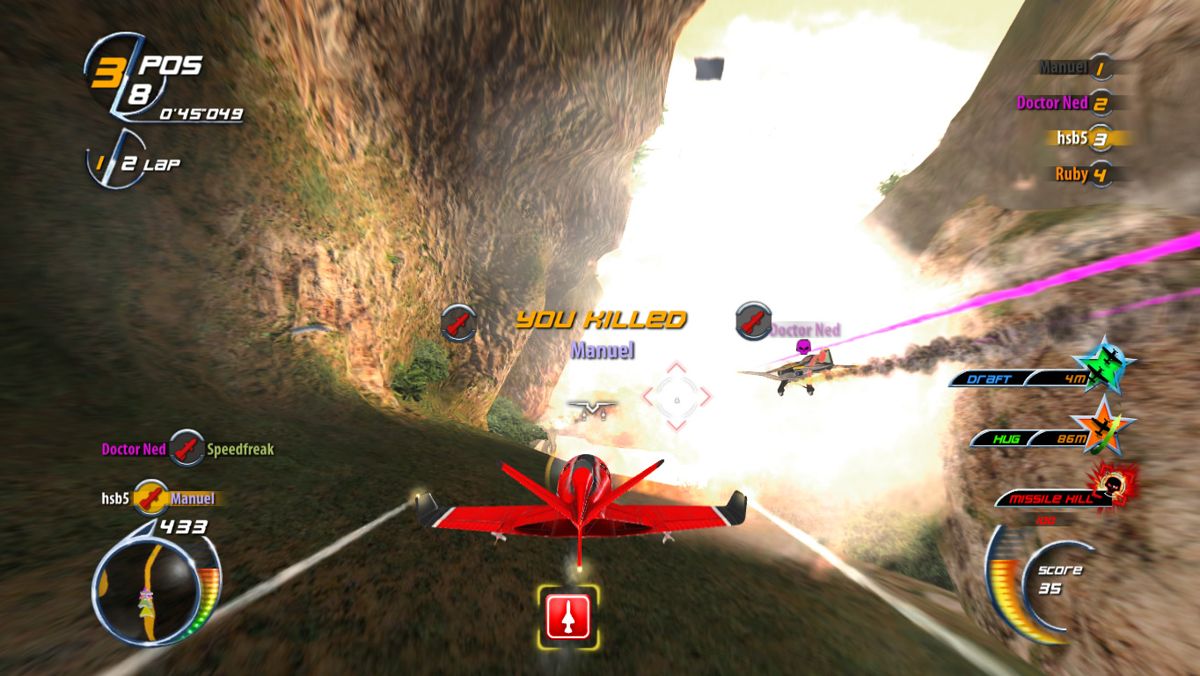 SkyDrift (Windows) screenshot: Manuel was killed with a missile.