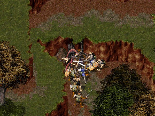 Corum III: Chaotic Magic (Windows) screenshot: Monsters follow you tenaciously. Look what happens when you lead them all to the same place - they gang up on you mercilessly and slay you very quickly